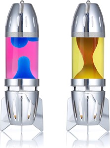 Mathmos Fireflow R1 Lavalampen Paar mit Teelicht - Chrome (Pink/Blau & Gelb/Orange) 