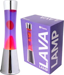 FISURA - Lavalampe rot und lila. Verchromter Silbersockel, lila Flüssigkeit und rote Lava. Lavalampe mit Ersatzbirne. Maße: 11 x 11 x 39,5 Zentimeter. [Energieklasse G]