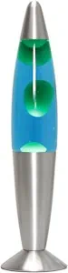 Licht-Erlebnisse Lavalampe Aluminium Glas Silber Blau Grün Wohnzimmer 36 cm G9 inklusive Leuchtmittel dekorative Retro Tischlampe Jugendzimmer TIMMY [Energieklasse G]