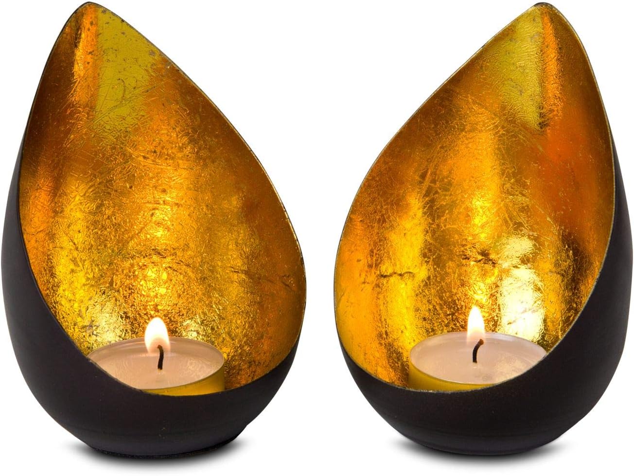 ROMINOX Geschenkartikel Teelicht-Set // Drops – 2-teilig, strahlend Goldener Kerzenschein, mit Goldfolienauskleidung, Weihnachten, Grillparty, Valentinstag, Muttertag; Maße: je ca. 7.9 x 7.5 x 11 cm 